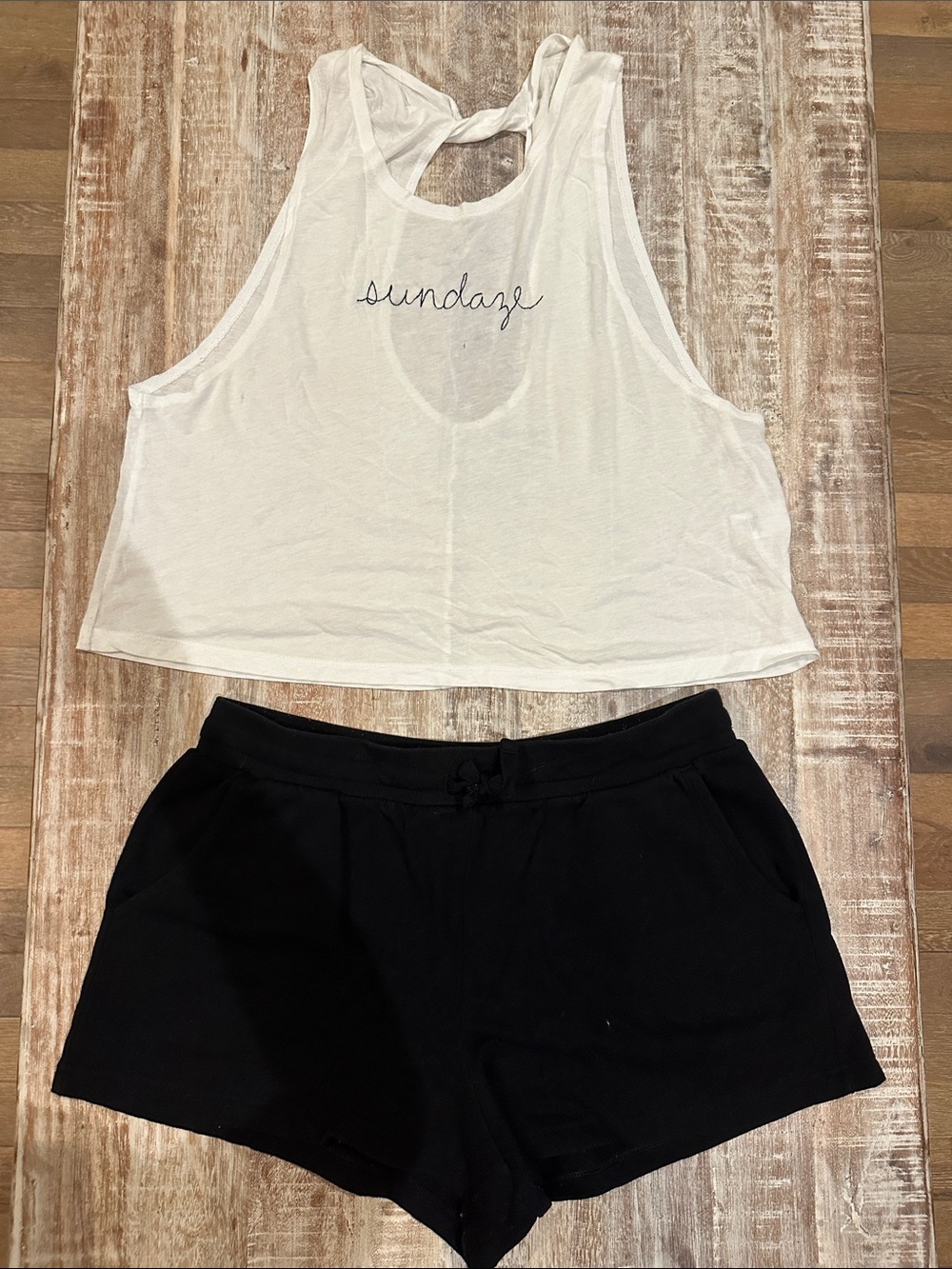 Beyond Yoga White 'Sundaze' Tank & Black Lounge Shorts Set